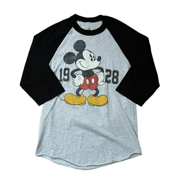 NEW Disney Parks Grey Mickey Mouse Graphic Raglan Shirt US S - Picture 1 of 6